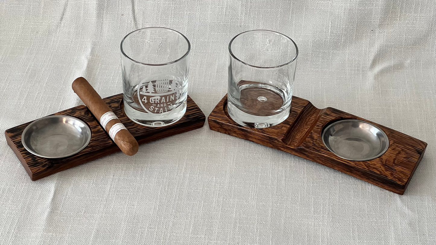 Bourbon Barrel Cigar Rest with Ashtray and Coaster / Whiskey Barrel Ashtray