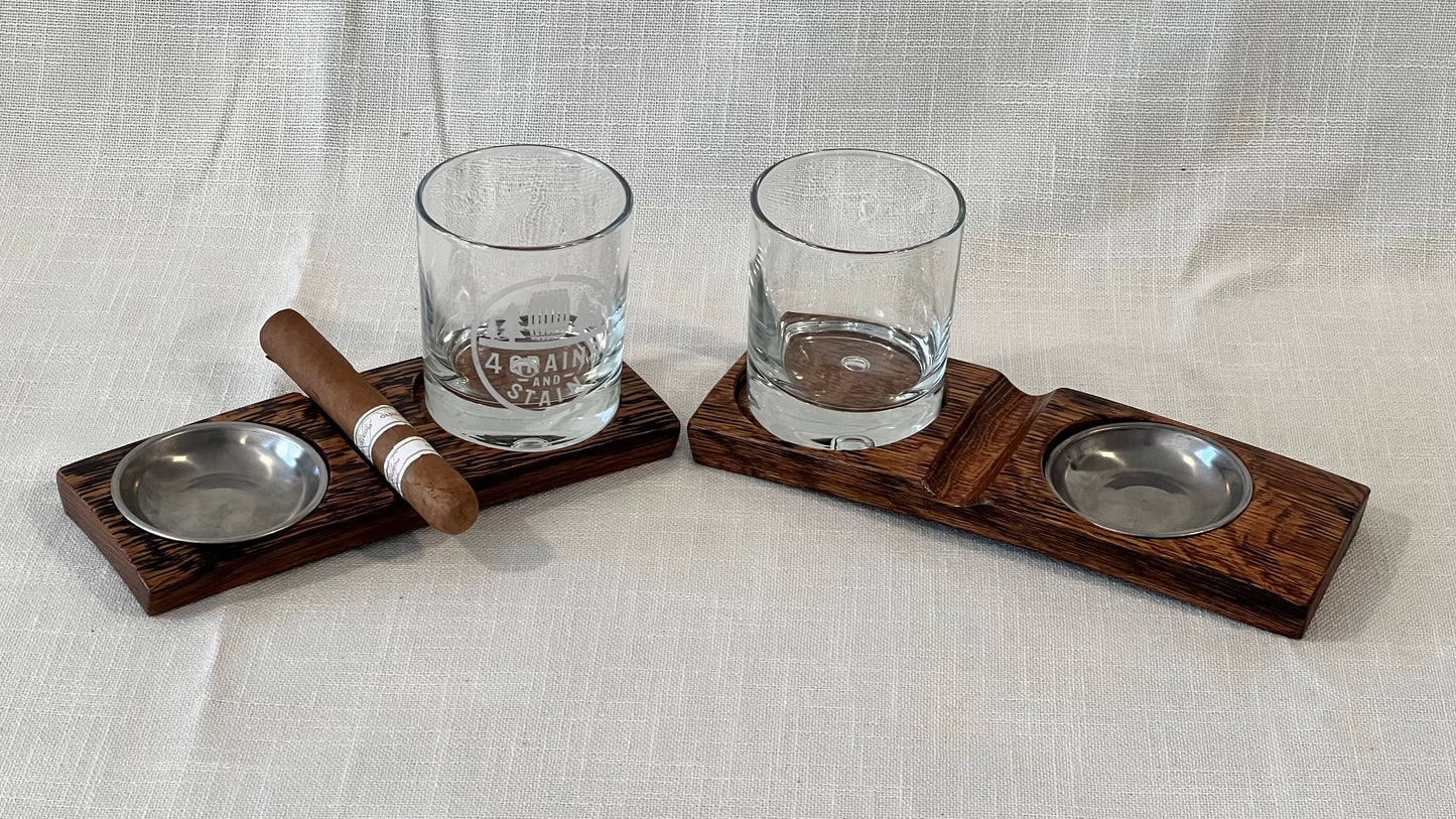 Bourbon Barrel Cigar Rest with Ashtray and Coaster / Whiskey Barrel Ashtray