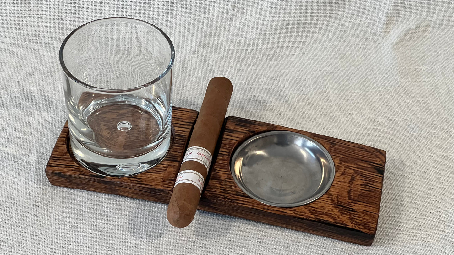 Bourbon Barrel Cigar Rest with Ashtray and Coaster / Whiskey Barrel Ashtray