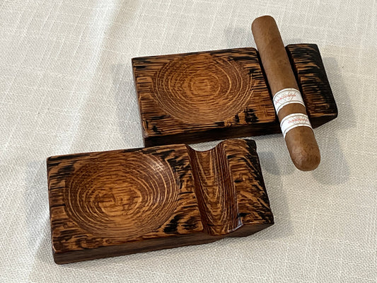 Bourbon Barrel Cigar Rest with Ashtray / Whiskey Barrel Ashtray