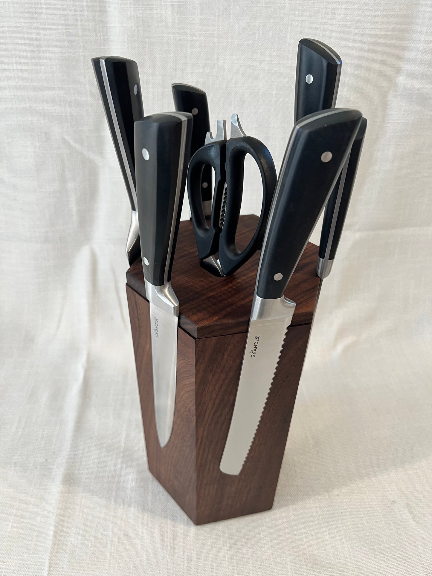 Black Walnut Magnetic Rotating Knife Block, includes free personalization