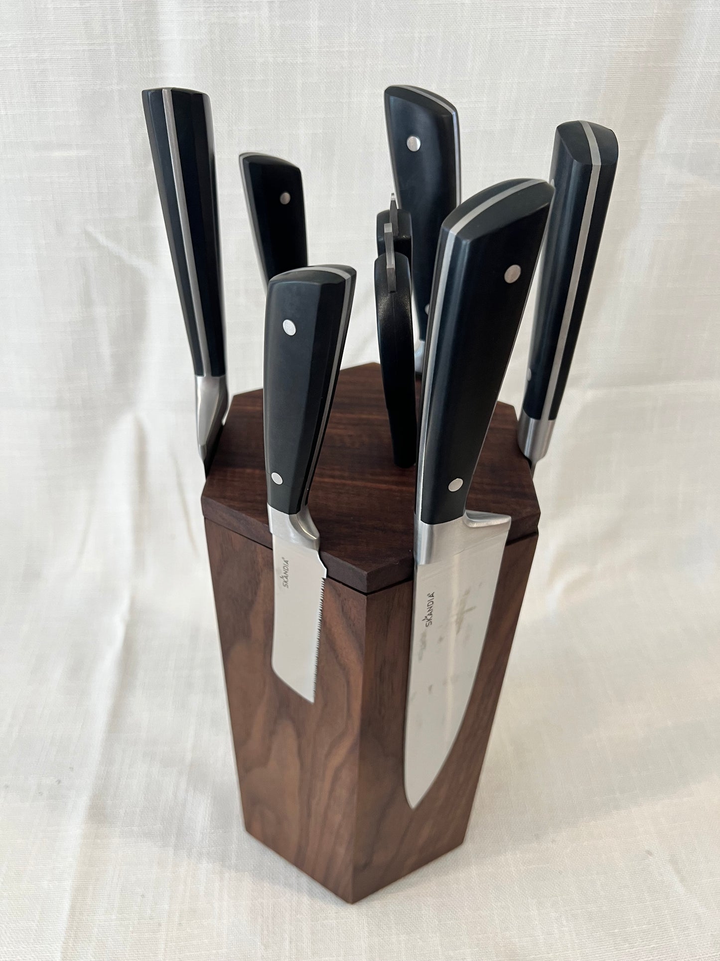 Black Walnut Magnetic Rotating Knife Block, includes free personalization