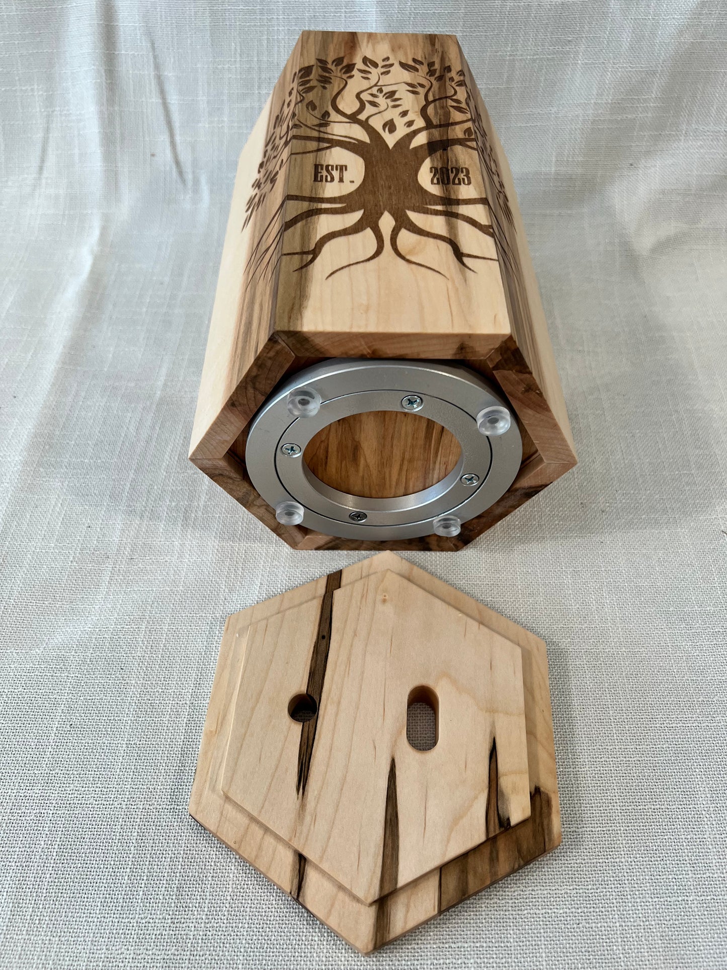 Hand-Made Ambrosia Maple Rotating Magnetic Knife Block, Custom Butterflies