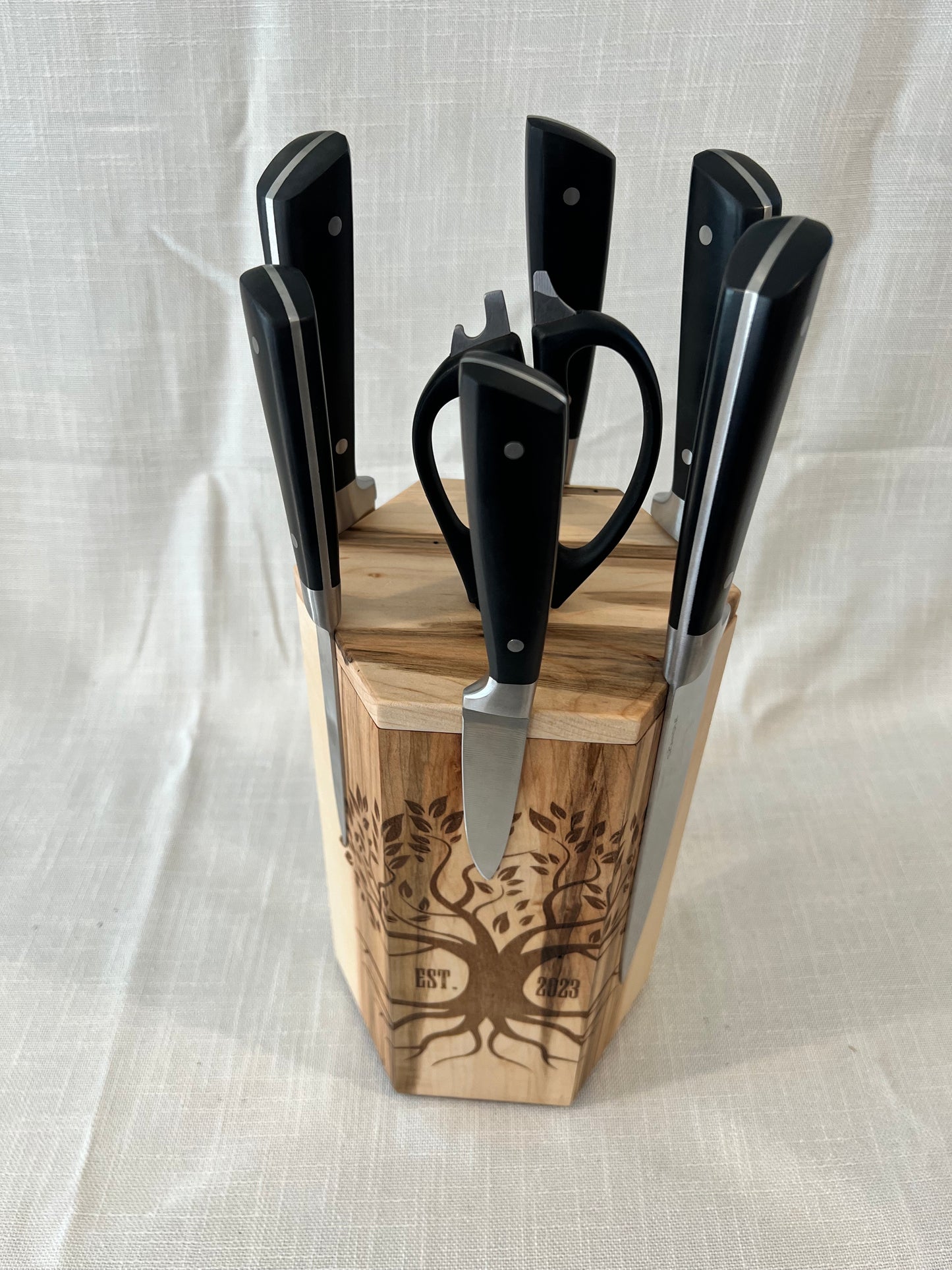 Hand-Made Ambrosia Maple Rotating Magnetic Knife Block, Custom Butterflies