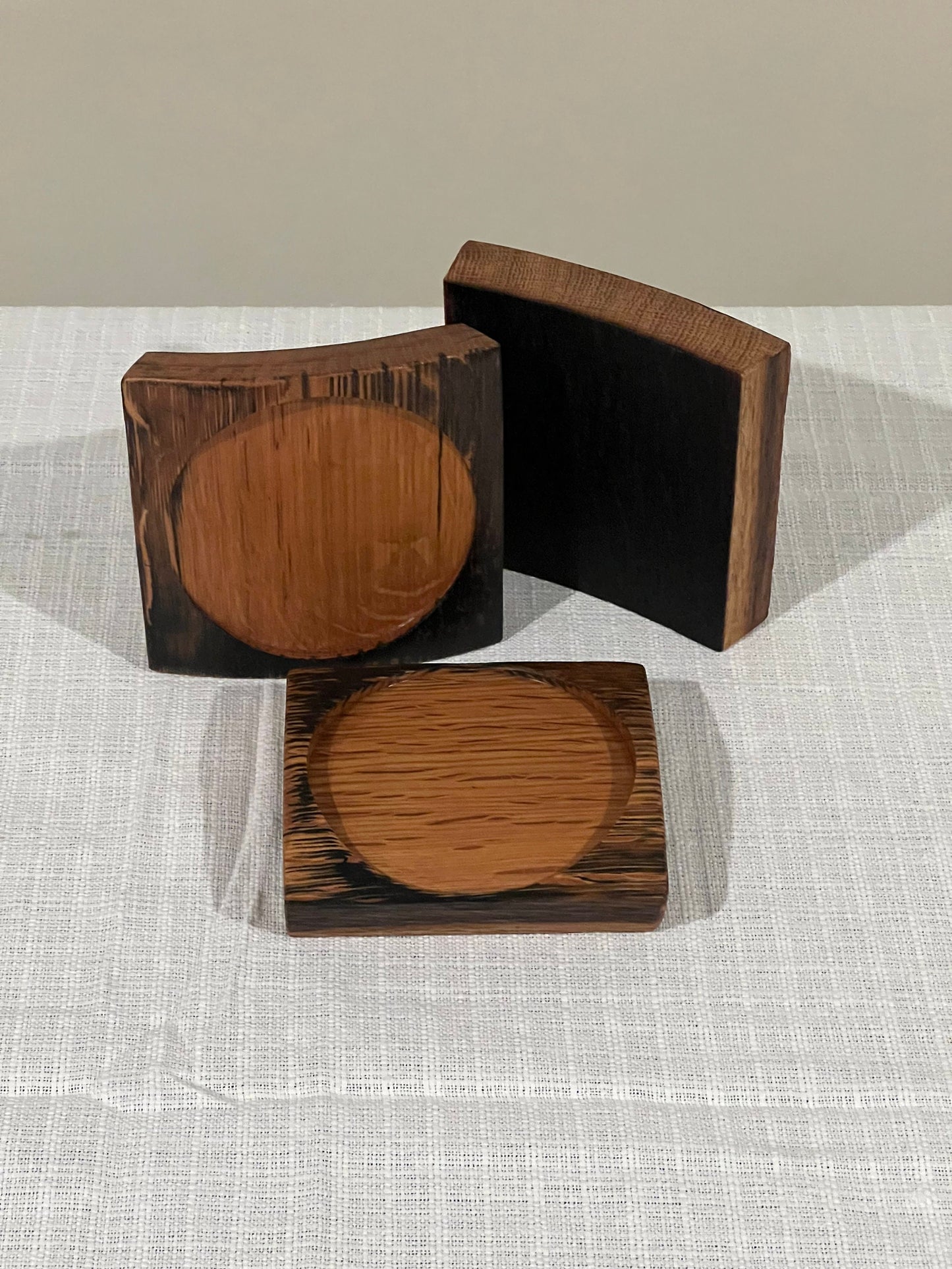 Bourbon Barrel Stave Coasters, views from all sides