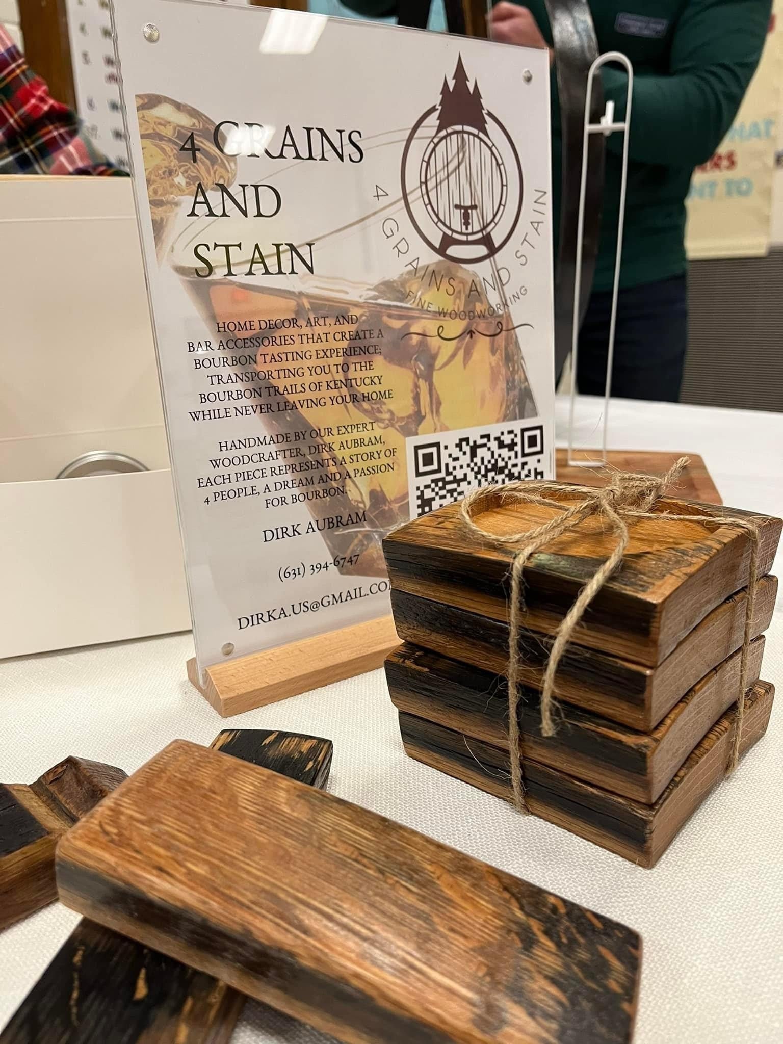 Bourbon Barrel Stave Coasters, table display