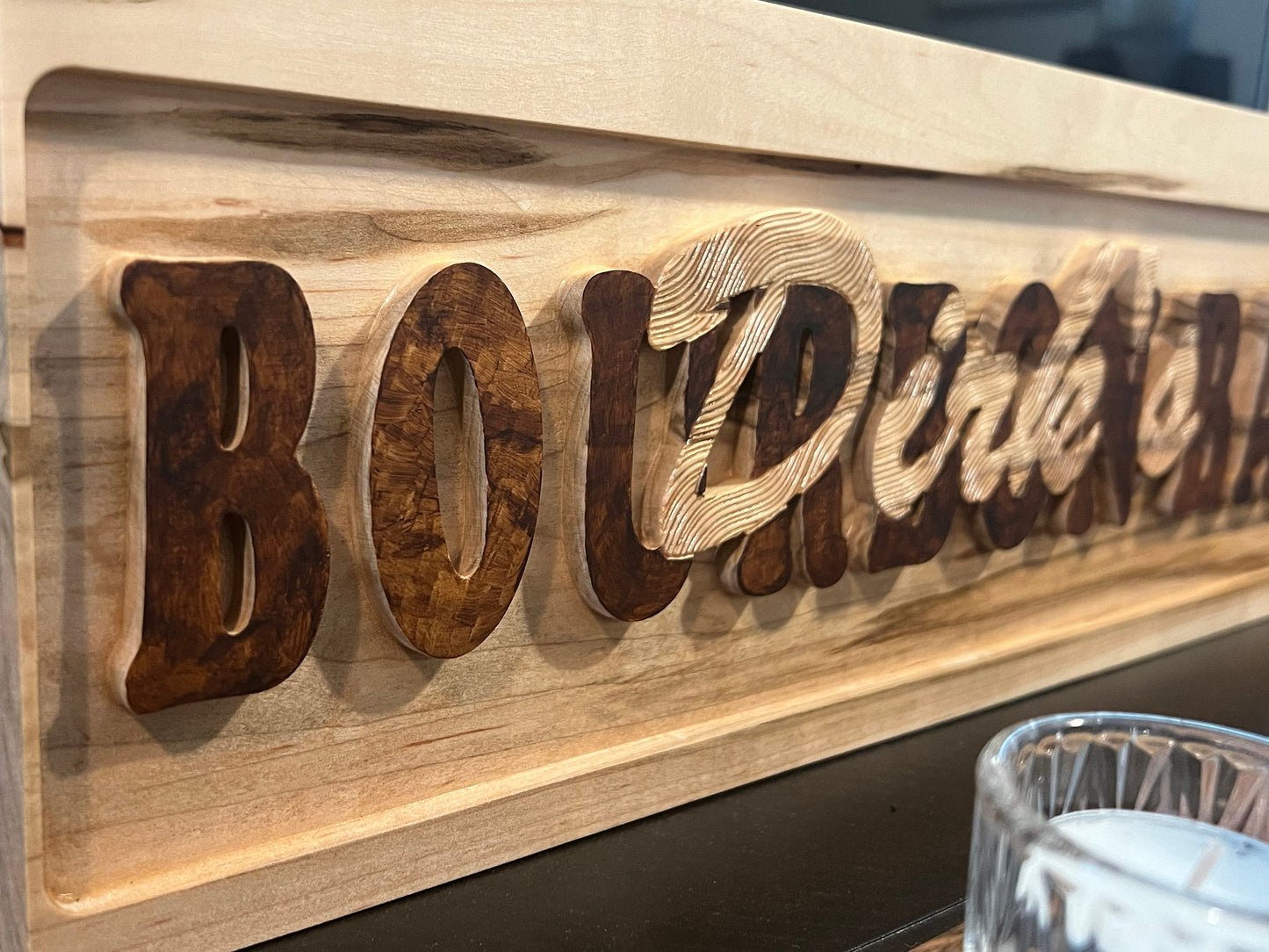 Bourbon Bar sign, personalized, Maple wood